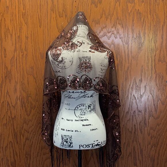 Mantilla Veil Chalina Wrap Sequin Brown - Picture 4 of 8
